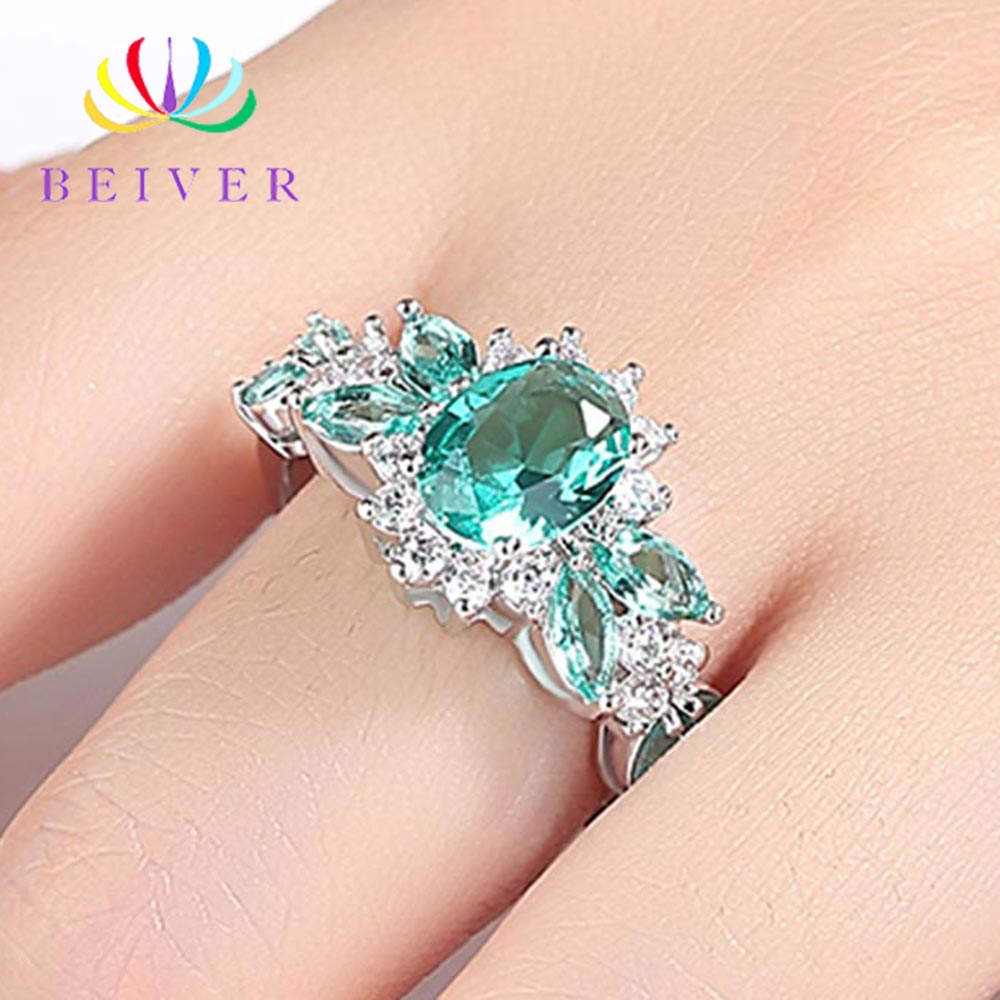 [Beiver] Trendy Micro Pave Cubic Zirconia White Gold Rings for Women | Jewelry Rings Party Decoration.
