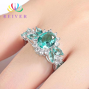 [Beiver] Trendy Micro Pave Cubic Zirconia White Gold Rings for Women | Jewelry Rings Party Decoration.