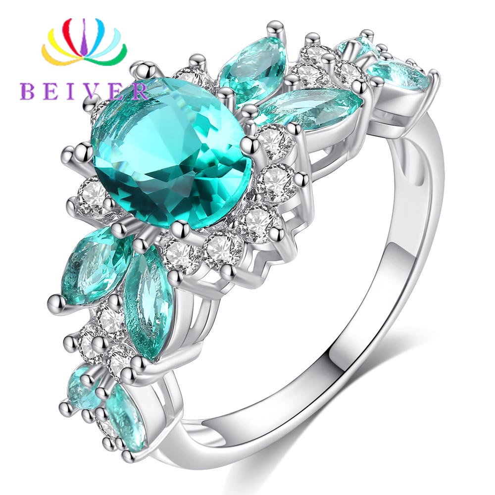 [Beiver] Trendy Micro Pave Cubic Zirconia White Gold Rings for Women | Jewelry Rings Party Decoration.