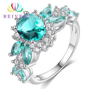 [Beiver] Trendy Micro Pave Cubic Zirconia White Gold Rings for Women | Jewelry Rings Party Decoration.