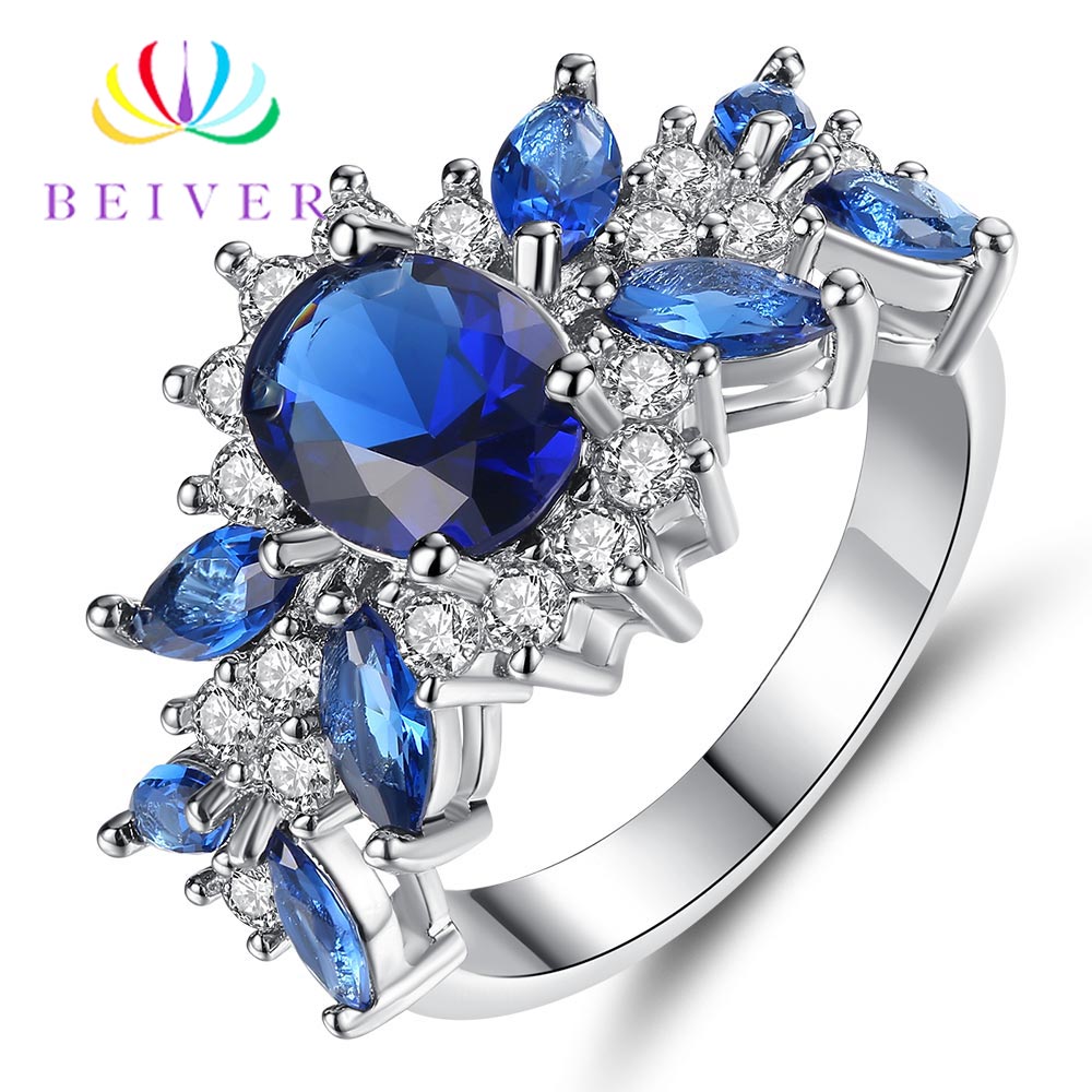 [Beiver] Trendy Micro Pave Cubic Zirconia White Gold Rings for Women | Jewelry Rings Party Decoration.
