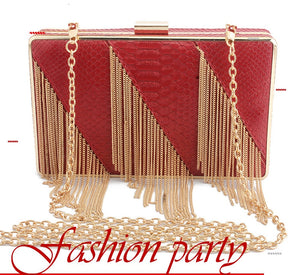 SEKUSA PU Fashion Women Bag Tassel Chain Shoulder Lady Handbags Casual Mixed Color Party Wedding Clutch Evening Bag