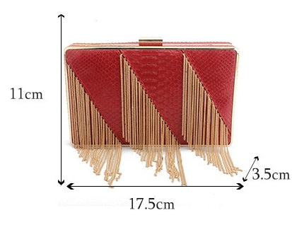 SEKUSA PU Fashion Women Bag Tassel Chain Shoulder Lady Handbags Casual Mixed Color Party Wedding Clutch Evening Bag