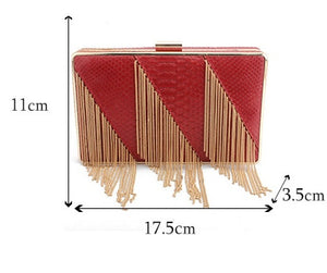 SEKUSA PU Fashion Women Bag Tassel Chain Shoulder Lady Handbags Casual Mixed Color Party Wedding Clutch Evening Bag