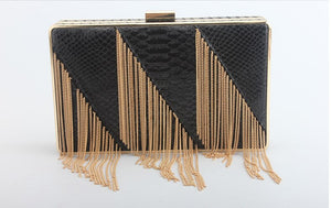 SEKUSA PU Fashion Women Bag Tassel Chain Shoulder Lady Handbags Casual Mixed Color Party Wedding Clutch Evening Bag