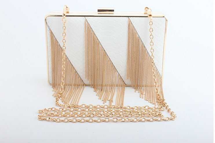 SEKUSA PU Fashion Women Bag Tassel Chain Shoulder Lady Handbags Casual Mixed Color Party Wedding Clutch Evening Bag