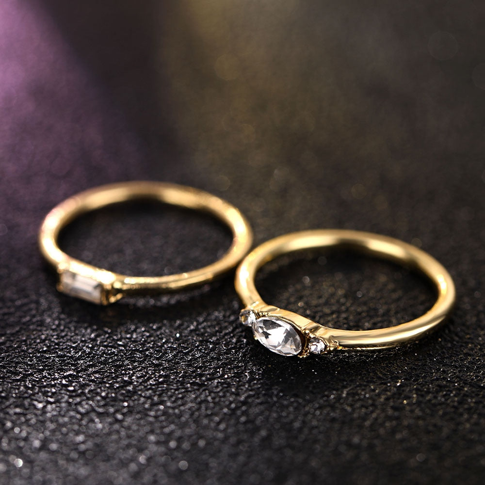 IPARAM 4 Pcs | Set Crystal Zircon Gold Ring Set 2019 Vintage - Bohemian Women Engagement Party Ring Set Jewelry.