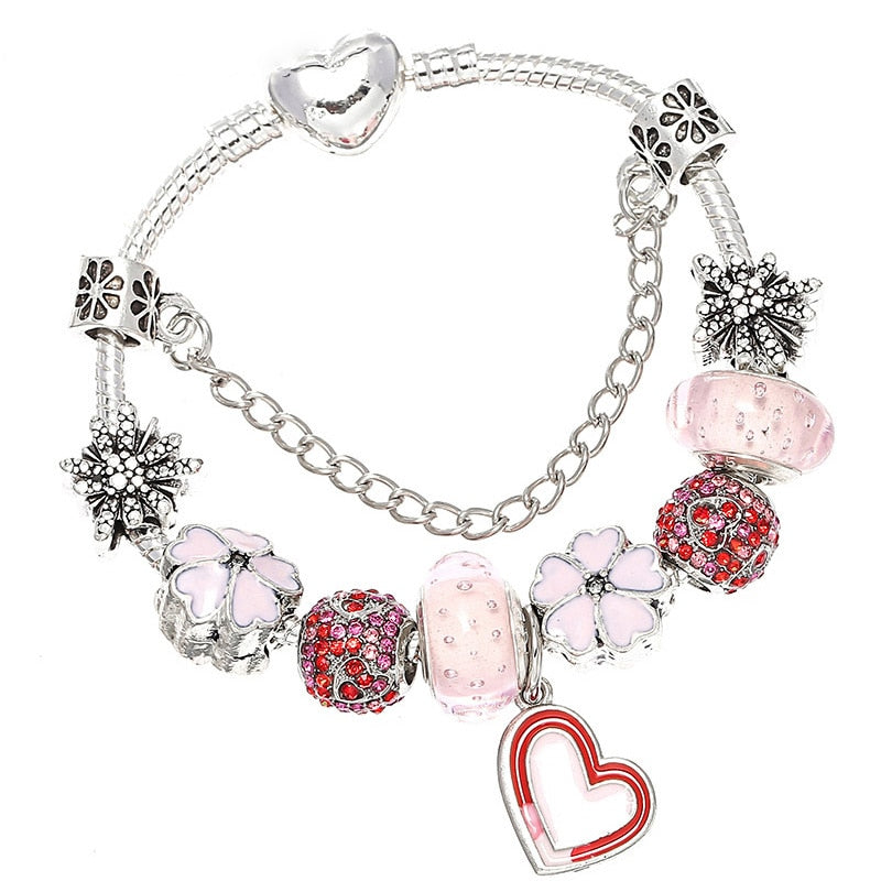 TOGORY New Fashion Grystal&Glass Sunflower Dangles Charm Bracelet Fit Snake Chain DIY Fine Bracelet for Women Jewelry Gift