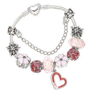 TOGORY New Fashion Grystal&Glass Sunflower Dangles Charm Bracelet Fit Snake Chain DIY Fine Bracelet for Women Jewelry Gift