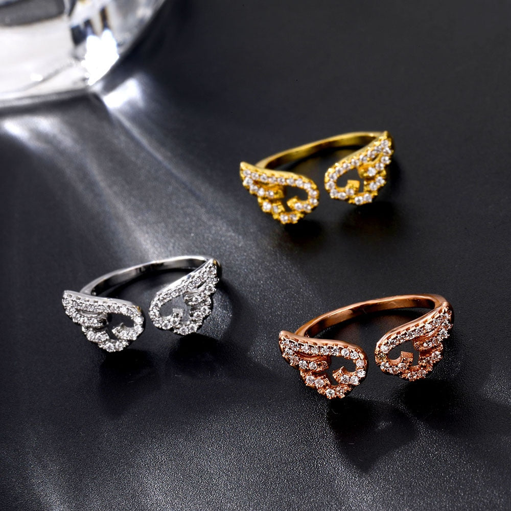 [IPARAM] Adjustable Angel Wings Ring - Micro Pave Zircon Gold-Color Rings For Women - Fashion rings.