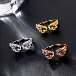 [IPARAM] Adjustable Angel Wings Ring - Micro Pave Zircon Gold-Color Rings For Women - Fashion rings.
