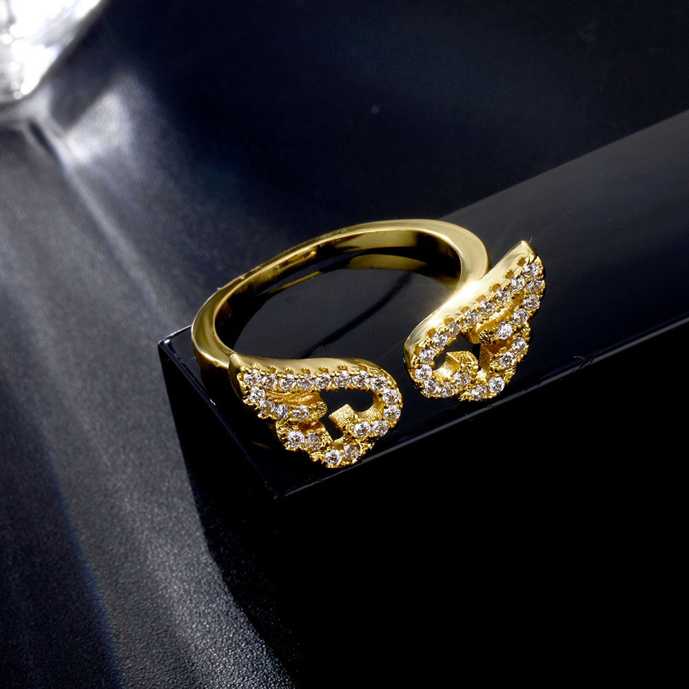 [IPARAM] Adjustable Angel Wings Ring - Micro Pave Zircon Gold-Color Rings For Women - Fashion rings.