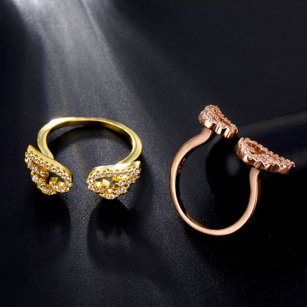 [IPARAM] Adjustable Angel Wings Ring - Micro Pave Zircon Gold-Color Rings For Women - Fashion rings.