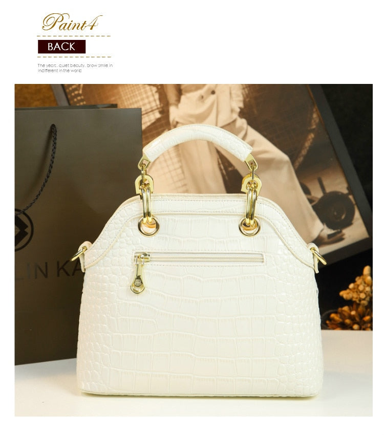 Luxury fashion diamonds women handbags - crocodile pattern leather crossbody - female shoulder shell bag rhinestone.