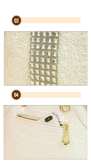 Luxury fashion diamonds women handbags - crocodile pattern leather crossbody - female shoulder shell bag rhinestone.