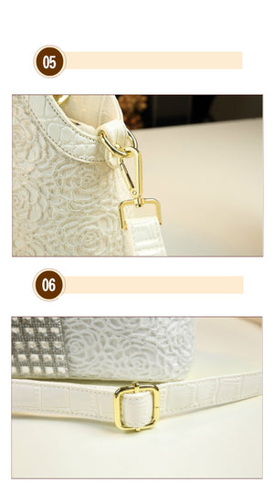 Luxury fashion diamonds women handbags - crocodile pattern leather crossbody - female shoulder shell bag rhinestone.