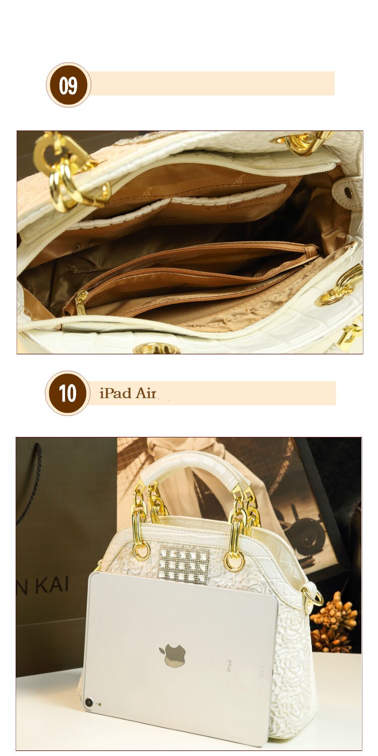 Luxury fashion diamonds women handbags - crocodile pattern leather crossbody - female shoulder shell bag rhinestone.