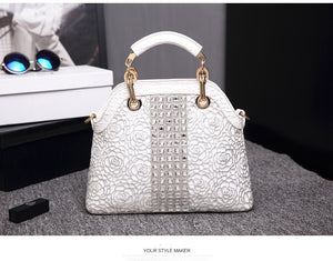 Luxury fashion diamonds women handbags - crocodile pattern leather crossbody - female shoulder shell bag rhinestone.