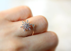 [Beiver] Women White Crystal Snowflake Finger Ring