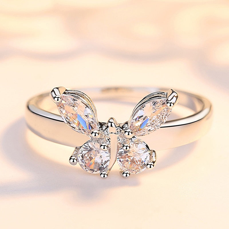 [BEIVER] Butterfly Shining Crystal Zircon Ring for Women Princess - Luxury Rings - Jewelry Fashion.