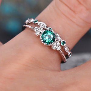 2Pcs/Set rings 2020 New Luxury Green Blue Stone - Crystal Rings For Women Silver Color - Wedding Engagement fashion Jewelry