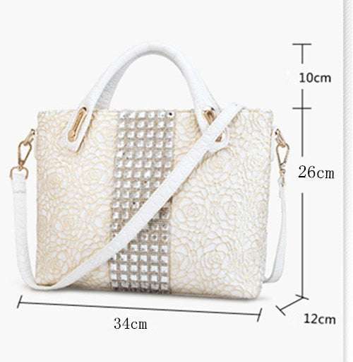 Luxury fashion diamonds women handbags - crocodile pattern leather crossbody - female shoulder shell bag rhinestone.