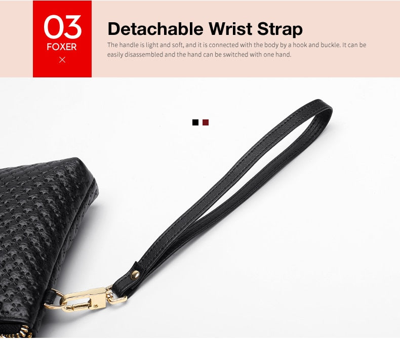 FOXER Brand Genuine Leather Women Crossbody Bags Simple Classic Style Lady Black Messenger Bag Stylish Long Shoulder Strap Bag