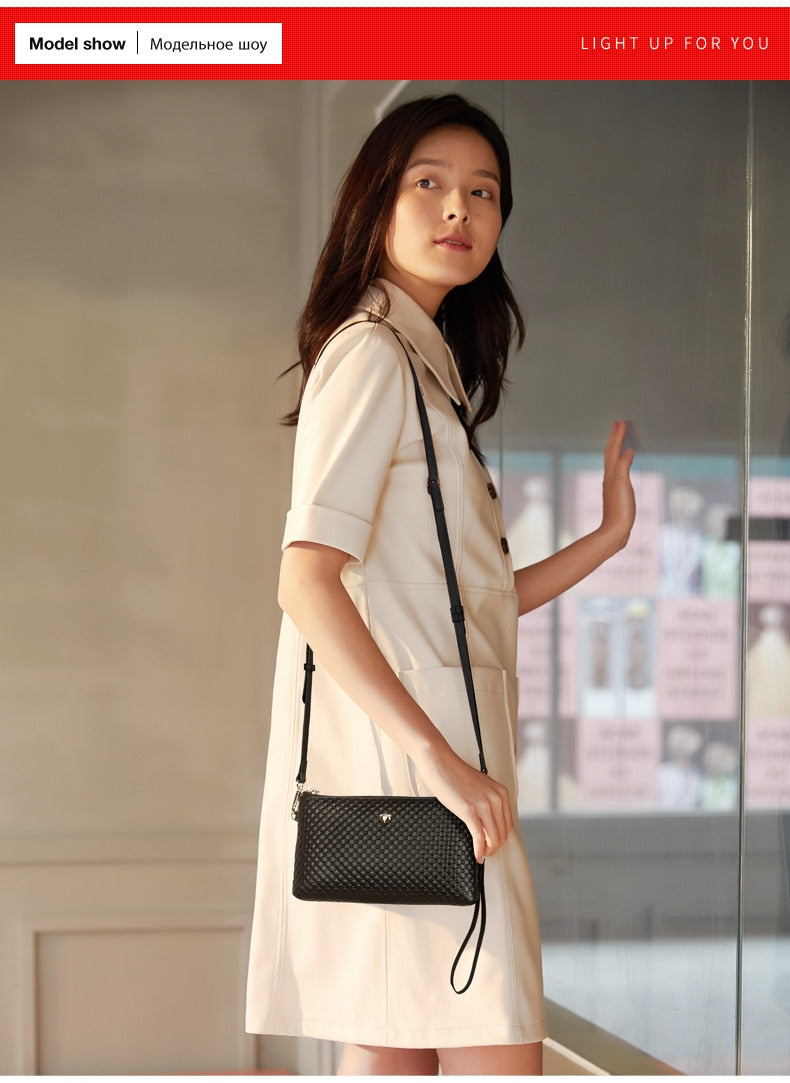 FOXER Brand Genuine Leather Women Crossbody Bags Simple Classic Style Lady Black Messenger Bag Stylish Long Shoulder Strap Bag