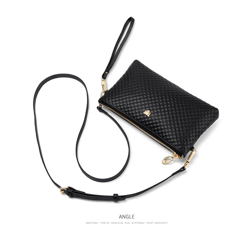 FOXER Brand Genuine Leather Women Crossbody Bags Simple Classic Style Lady Black Messenger Bag Stylish Long Shoulder Strap Bag