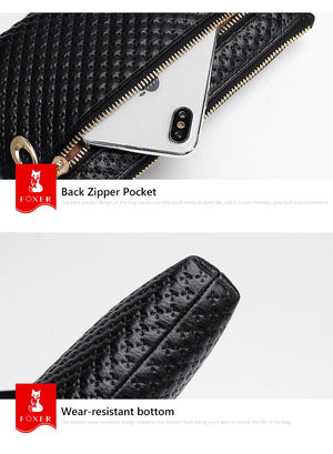 FOXER Brand Genuine Leather Women Crossbody Bags Simple Classic Style Lady Black Messenger Bag Stylish Long Shoulder Strap Bag