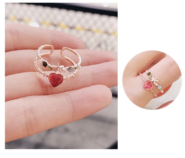 New Korean Sweet Heart Flower Cubic Zircon Adjustable Rings For Women.