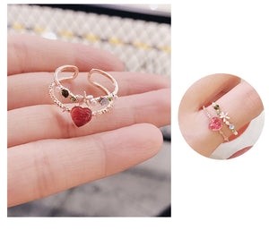 New Korean Sweet Heart Flower Cubic Zircon Adjustable Rings For Women.