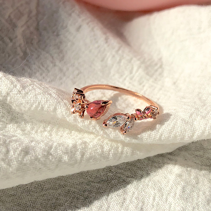 New Korean Sweet Heart Flower Cubic Zircon Adjustable Rings For Women.