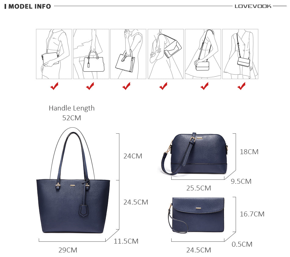 LOVEVOOK women shoulder bags crossbody bags for ladies large tote bag set 3 pcs clutch and purse luxury handbag women designer