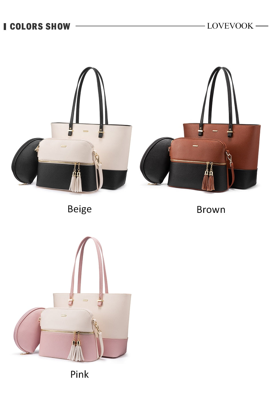 LOVEVOOK women shoulder bags crossbody bags for ladies large tote bag set 3 pcs clutch and purse luxury handbag women designer