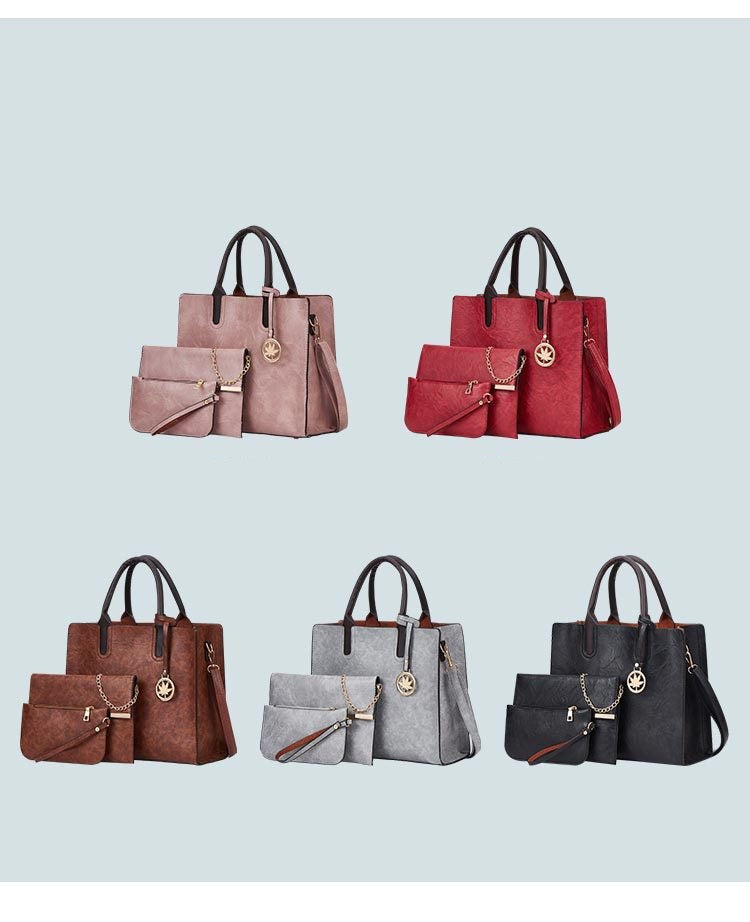 3 pcs set fashion pu leather Women shoulder bags Women's handbag women Crossbody bags female clutches Ladies wallet black