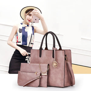3 pcs set fashion pu leather Women shoulder bags Women's handbag women Crossbody bags female clutches Ladies wallet black