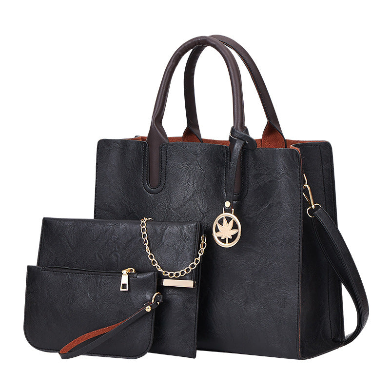 3 pcs set fashion pu leather Women shoulder bags Women's handbag women Crossbody bags female clutches Ladies wallet black