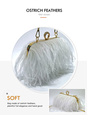Famous Brand Women Clutch Bags | Ostrich Fur Feather Wallet Clutch Bag Women Clutch Diamond Knuckle Rings Dinner Evening Bag Chain Purse