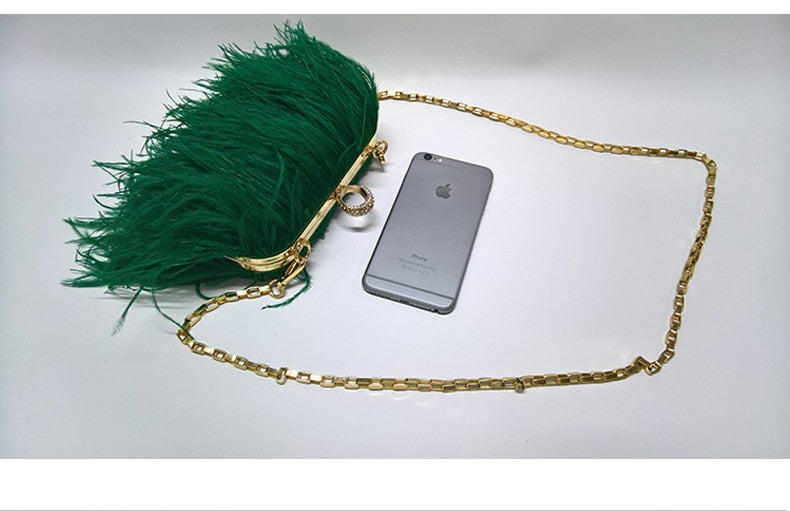 Famous Brand Women Clutch Bags | Ostrich Fur Feather Wallet Clutch Bag Women Clutch Diamond Knuckle Rings Dinner Evening Bag Chain Purse