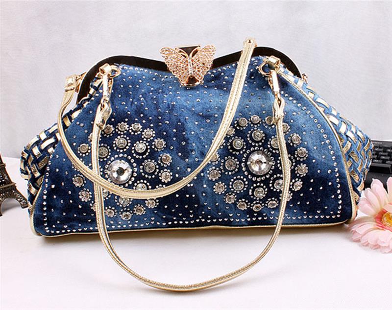 Handbag Women Fireworks Rhinestones Butterfly Decoration.