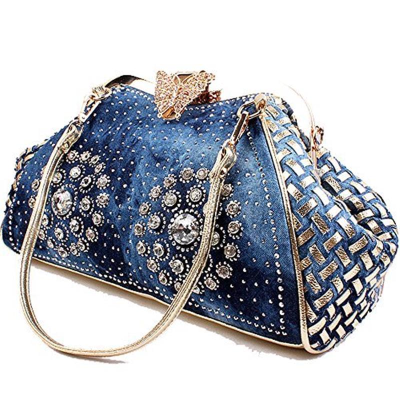 Handbag Women Fireworks Rhinestones Butterfly Decoration.
