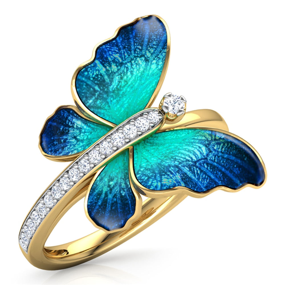 [FDLK] Gorgeous Butterfly Design Ring - Crystal Enamel Ring Engagement - Rings Marriage - Rings For Women.