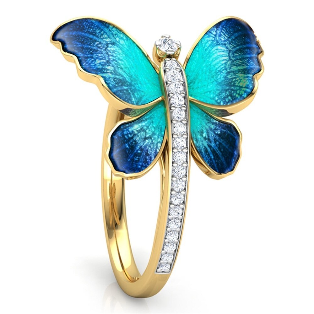 [FDLK] Gorgeous Butterfly Design Ring - Crystal Enamel Ring Engagement - Rings Marriage - Rings For Women.