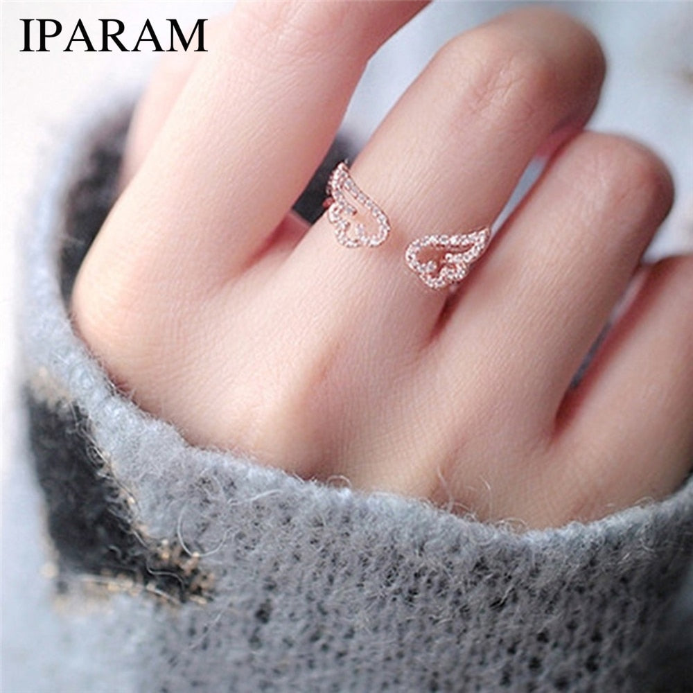 [IPARAM] Adjustable Angel Wings Ring - Micro Pave Zircon Gold-Color Rings For Women - Fashion rings.