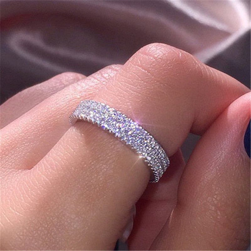 VAGZEB 925 | Sterling Silver Simple Ring Three Row Crystal - Ring Jewelry for Women.