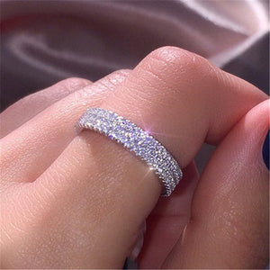 VAGZEB 925 | Sterling Silver Simple Ring Three Row Crystal - Ring Jewelry for Women.