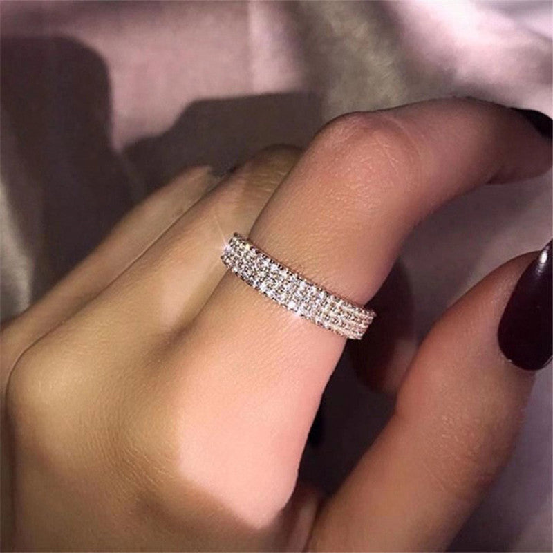VAGZEB 925 | Sterling Silver Simple Ring Three Row Crystal - Ring Jewelry for Women.