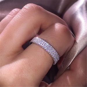 VAGZEB 925 | Sterling Silver Simple Ring Three Row Crystal - Ring Jewelry for Women.