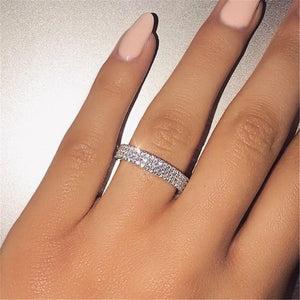 VAGZEB 925 | Sterling Silver Simple Ring Three Row Crystal - Ring Jewelry for Women.